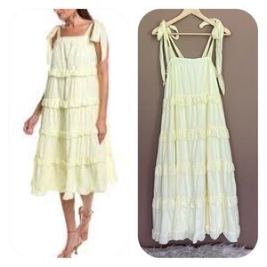 {Sunday Up} Sleeveless Tiered Midi Maxi Dress in Buttery Yellow - Womens Small